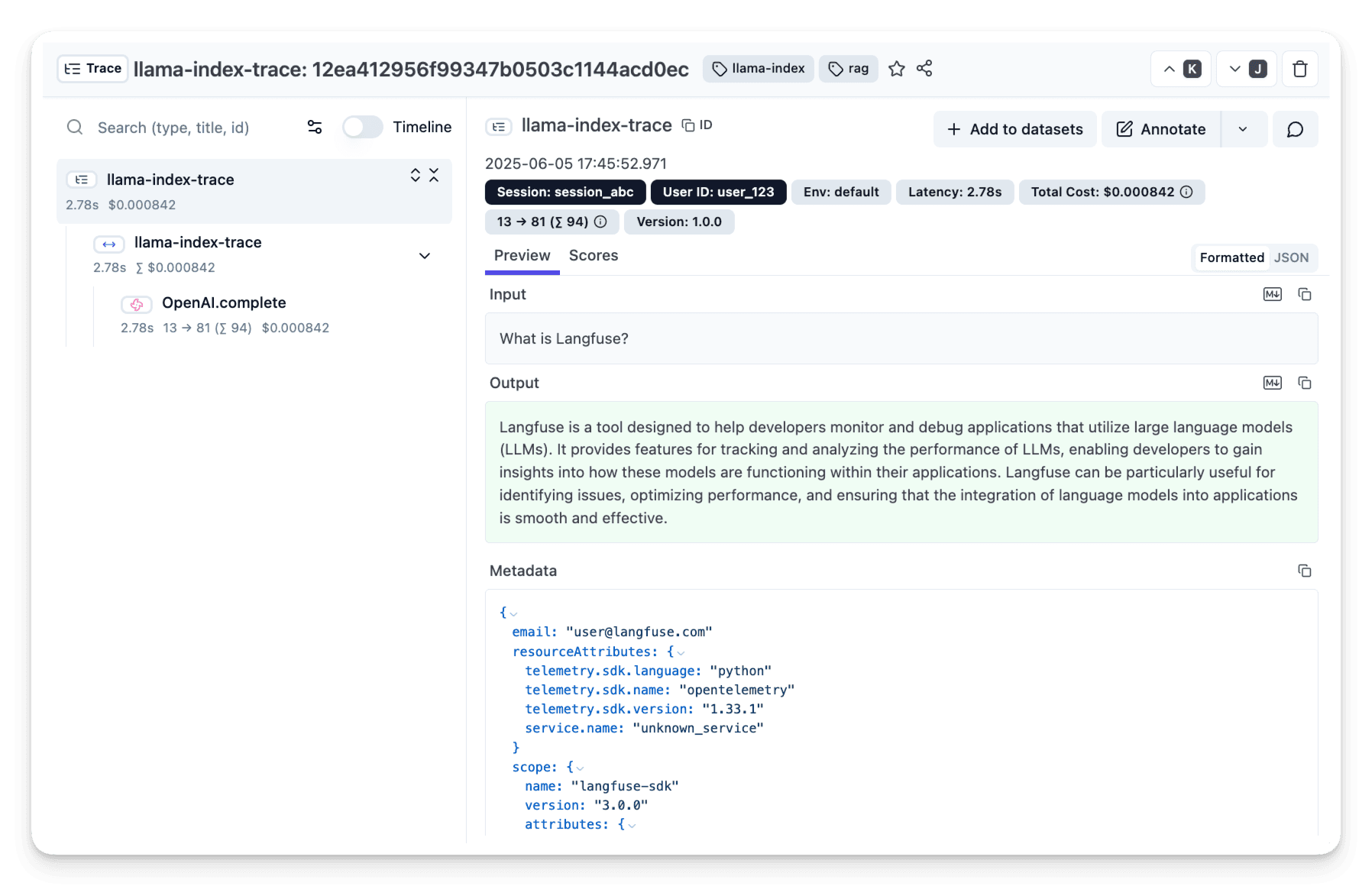 Example Trace in Langfuse
